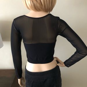 Luxe Junkie Tops - Boutique Black Long Sleeve Mesh Crop Top Luxe Junkie Tops - Boutique Black Long Sleeve Mesh Crop Top